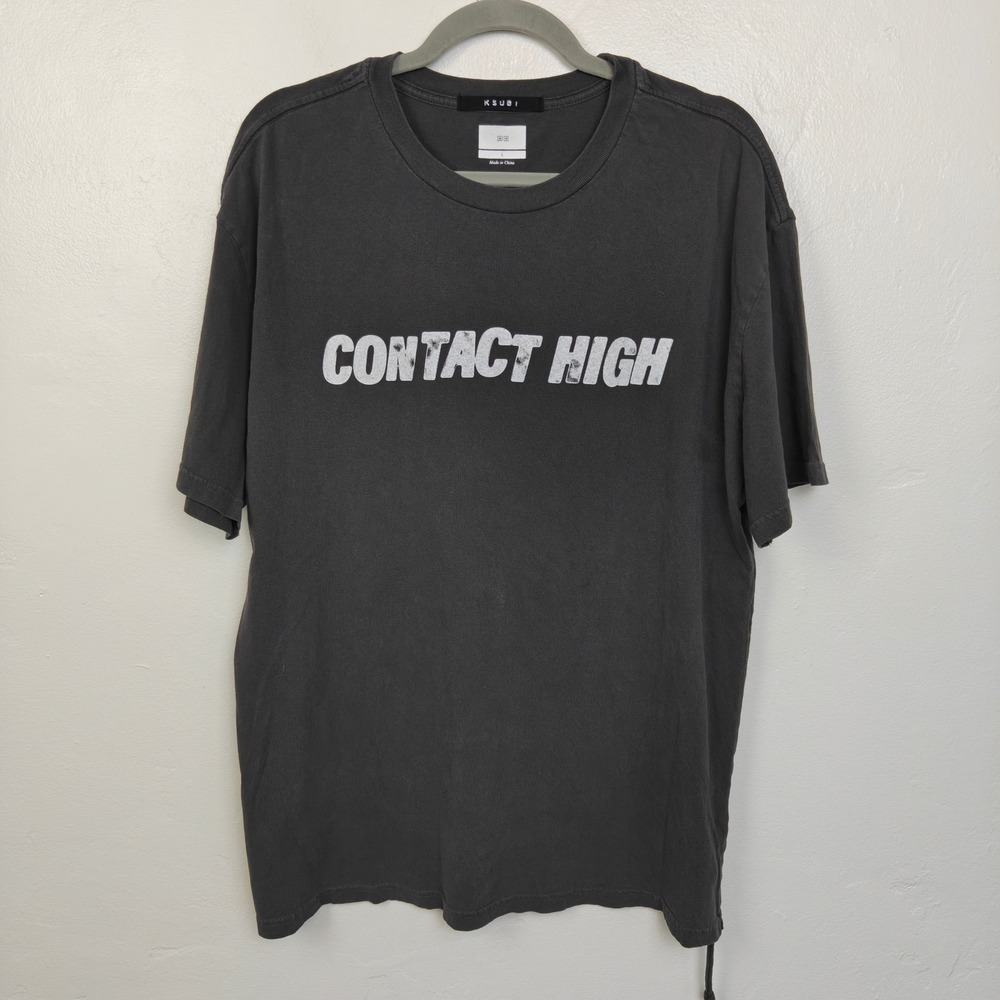 Ksubi T-Shirt Mens Large Contact High Black Graphic Crew Streetwear Grunge